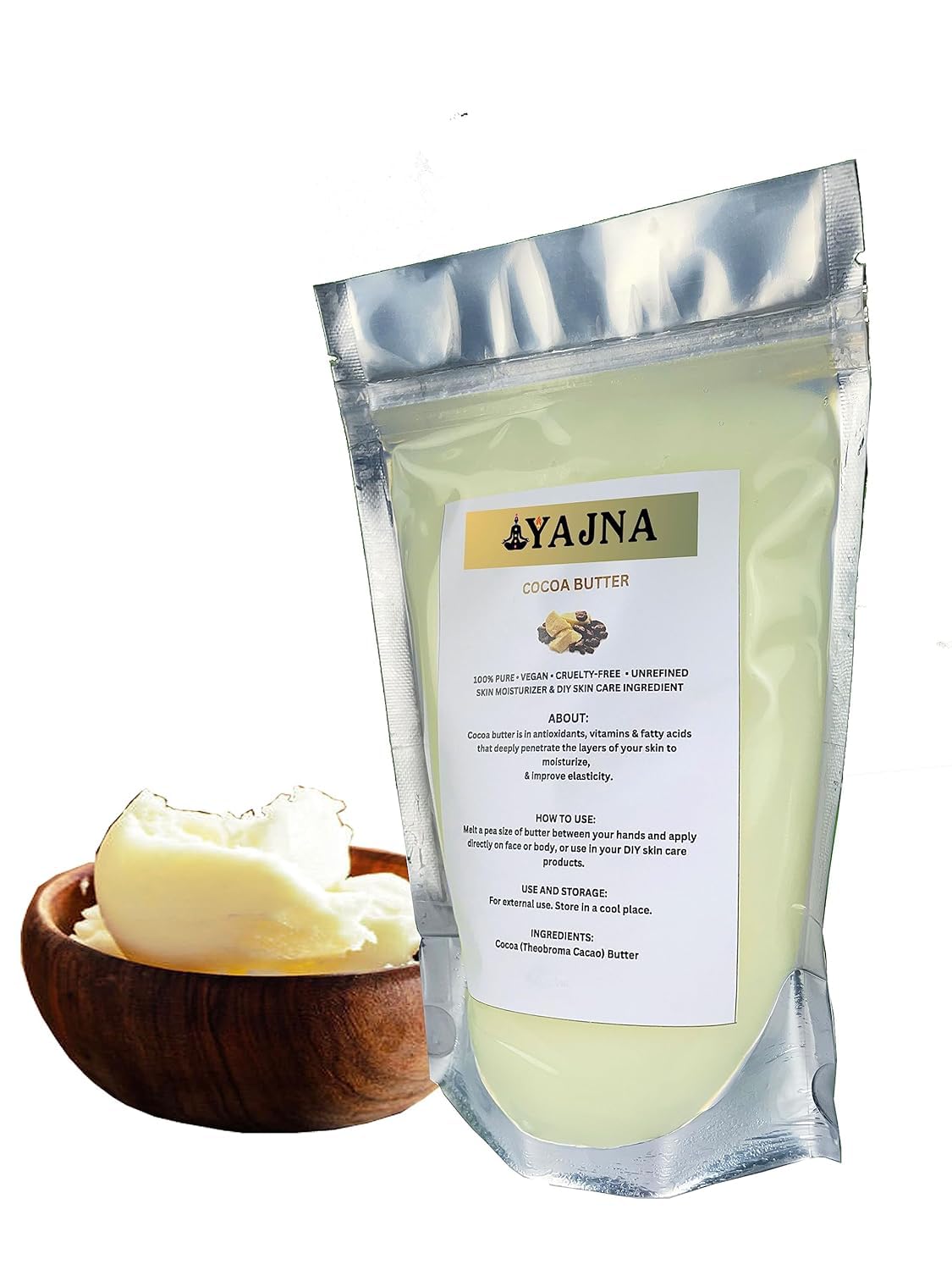 Yajna Organic Raw Cocoa Butter 100% Pure,Natural & Unrefined| Skin Moisturizer For Face, Body & Hair| 4 OZ/115 GM Ivory/White Grade A | DIY Creams, Balms, Lotions, Soaps| Softens Dry & Tough Skin