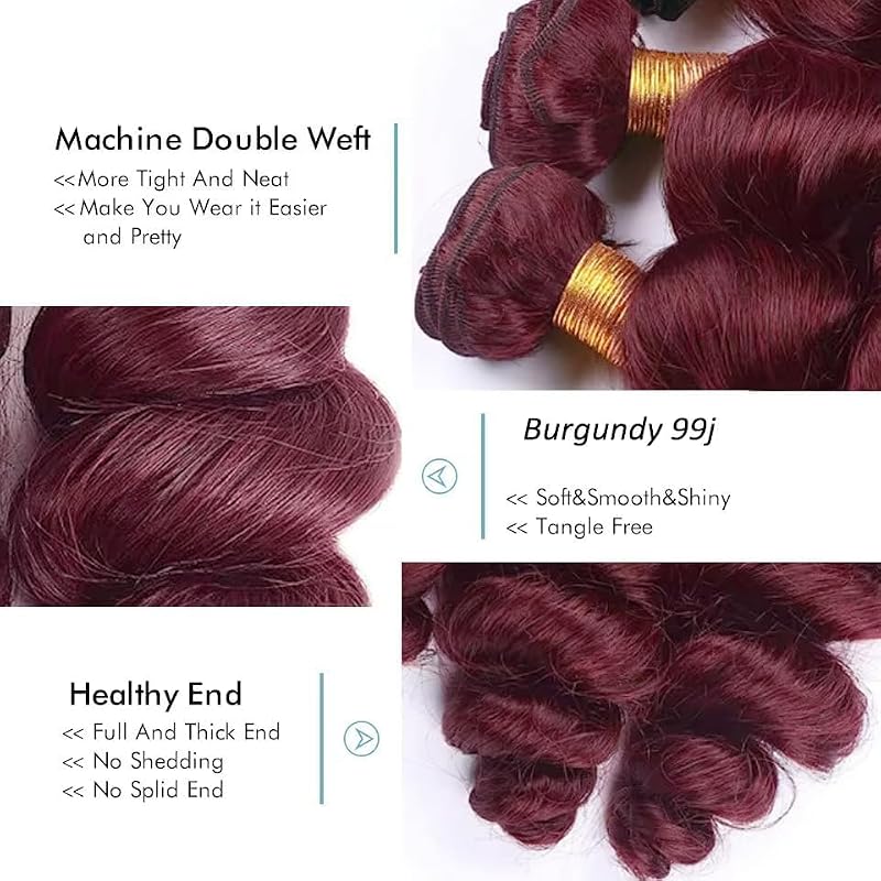 #99J Burgundy Loose Deep Wave Human Hair Bundles 3pc