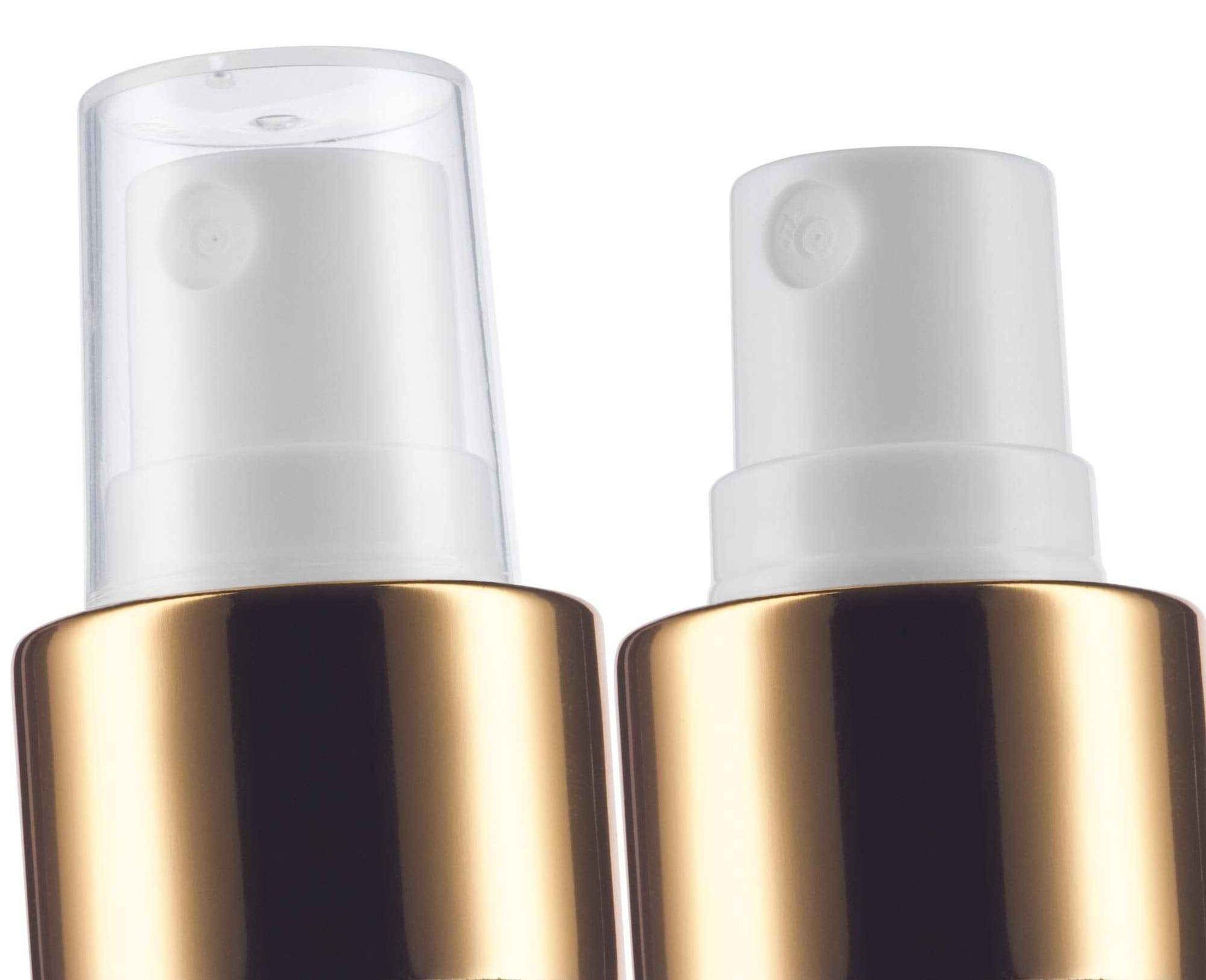 JUVITUS 8 oz Clear Natural Refillable Plastic Squeeze Bottle with Gold Metal Fine Mist Sprayer - (6 Pack)