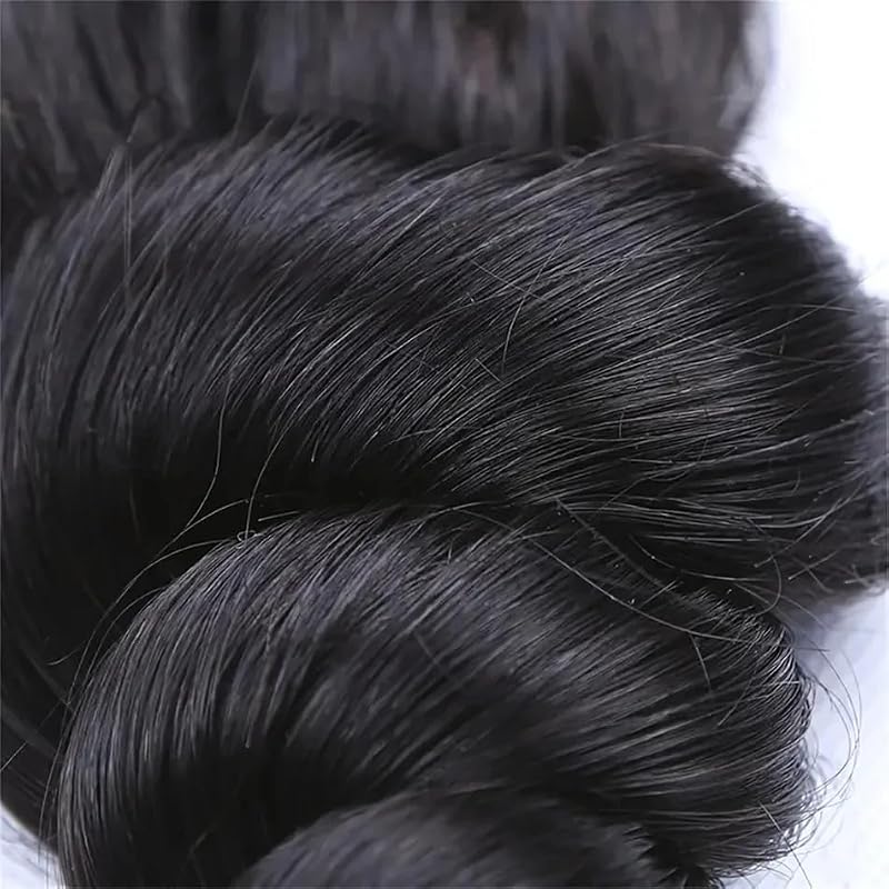 FuivJuix #1B Loose Deep Wave Human Hair Bundles - 3 Pack 30/32/34 Inch, Unprocessed Brazilian Virgin Hair, Natural Black