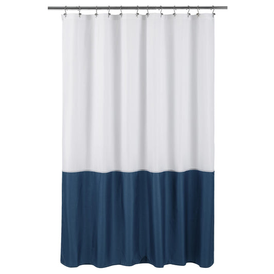 ALYVIA SPRING Waterproof Fabric Shower Curtain Liner - Soft & Light-Weight Cloth Shower Liner, 3 Bottom Magnets, Hotel Quality & Machine Washable - Standard Size 72x72, White and Navy