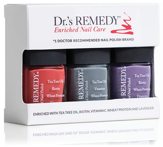 Dr’s Remedy 3 Pack Nail Polish Kit, 3 Pack, All Natural Enriched Nail Strengthener Non Toxic and Organic - Happy Healthy Harvest Trio - ALTRUISTIC Auburn/AMITY Amethyst/STABILITY Steel