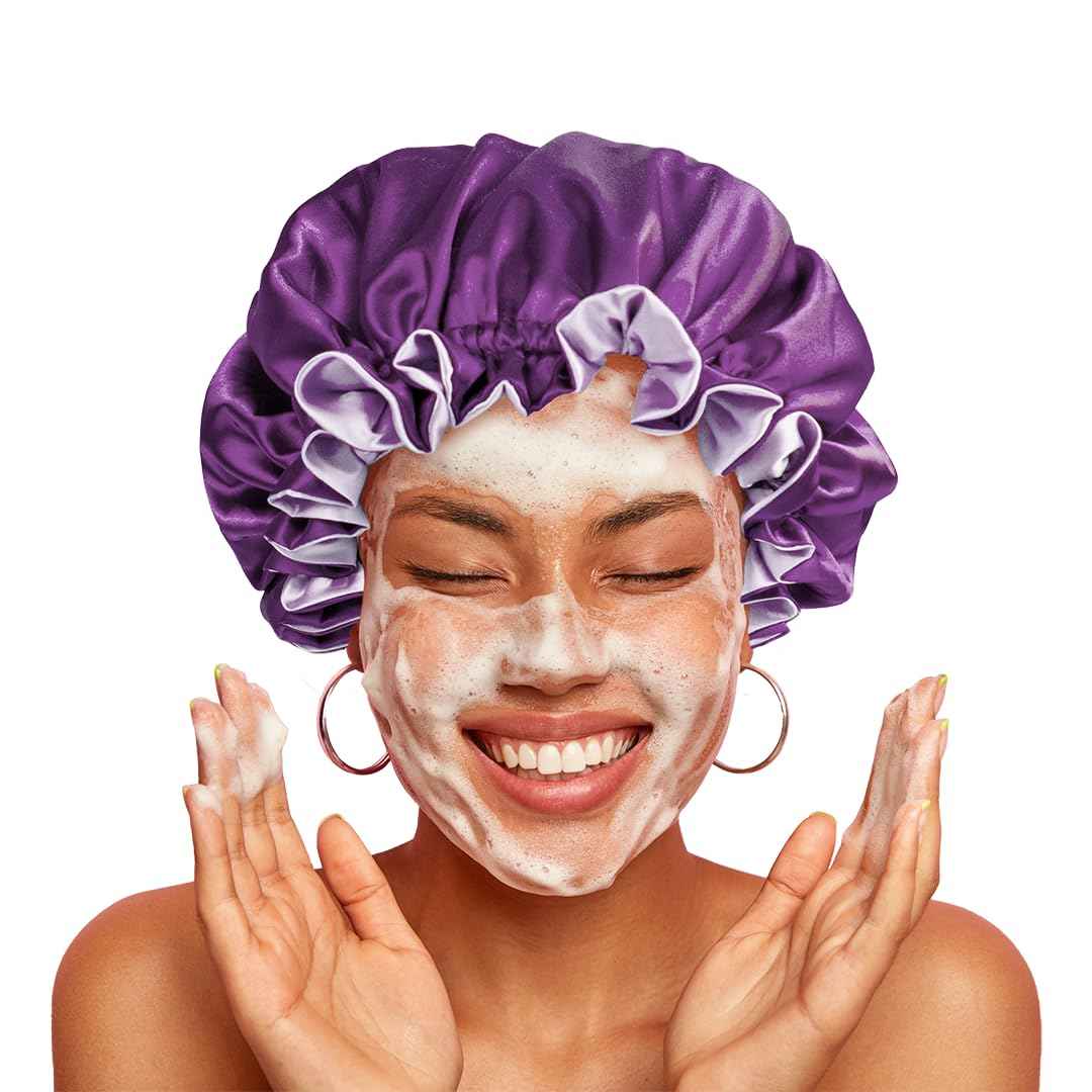 Pretty Robes Silk Hair Bonnet for Sleeping, Reversible Bonnets for Black Women, Curly Hair Women Accessories (Eggplant/Lavender)
