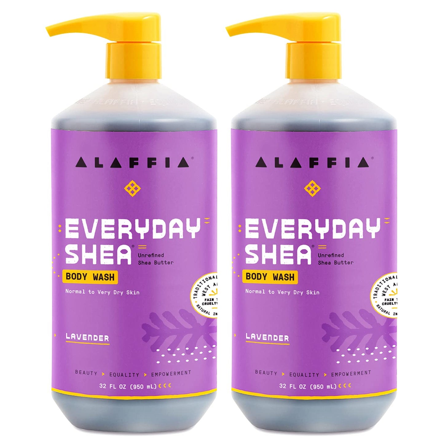 Alaffia Everyday Shea Body Wash, Naturally Helps Moisturize and Cleanse Without Stripping Natural Oils with Fair Trade Shea Butter, Neem, and Coconut Oil, Lavender, 2 Pack - 32 Fl Oz Ea