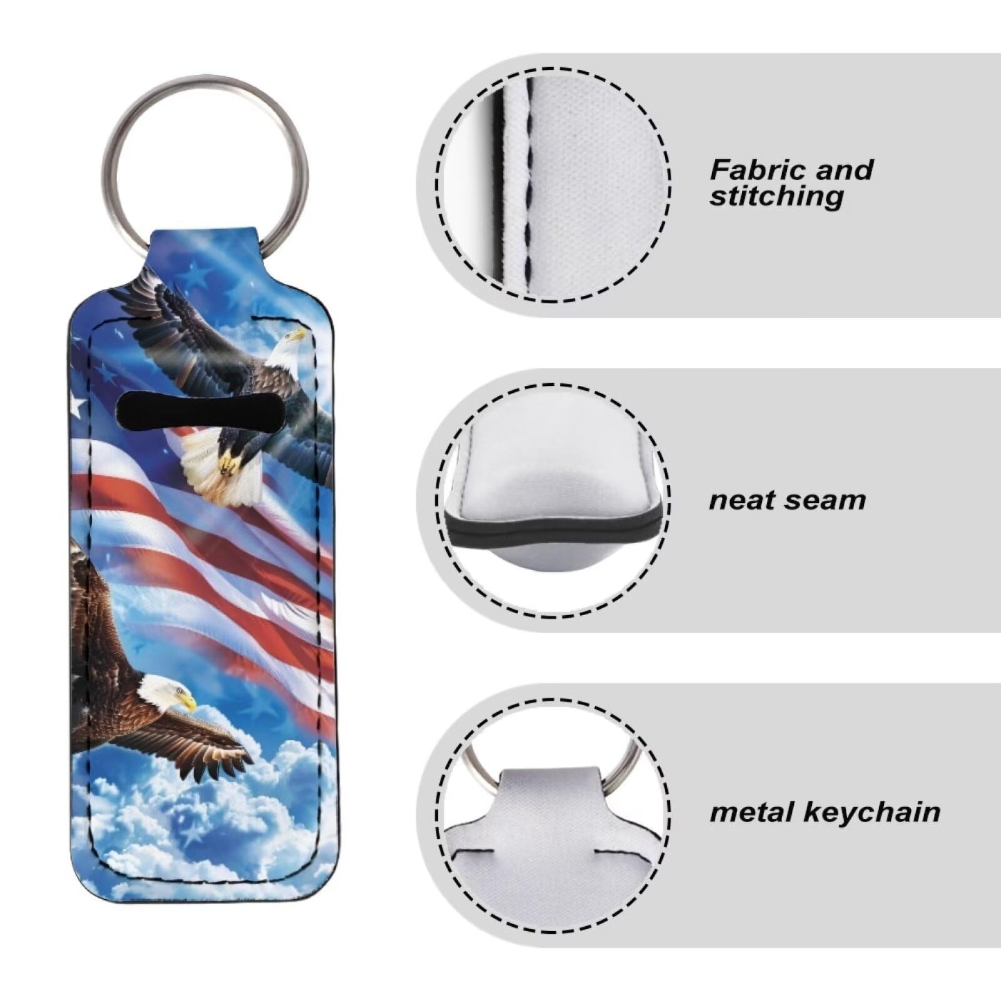 Baxinh Eagle Printed Lip Balm Holder Keychain, American Flag Clip-on Chapstick Holder Keychain for Lip Balm, Lip Gloss, Listick, Lipsstick Holder Keychain, Travel Accessories