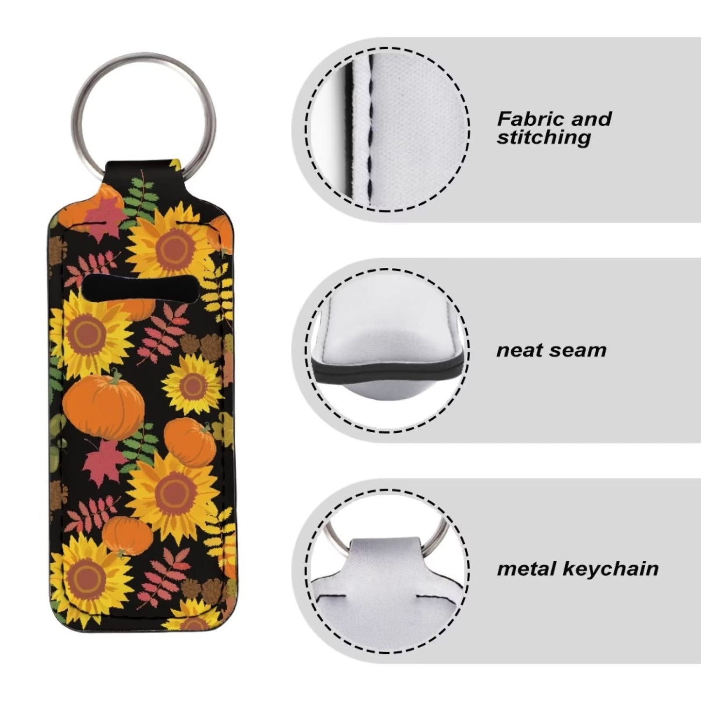 SEANATIVE Women Chapstick Holder Keychain Fall Pumpkin Sunflower Design Lip Balm Pouch with Keyring Thanksgiving Day Present