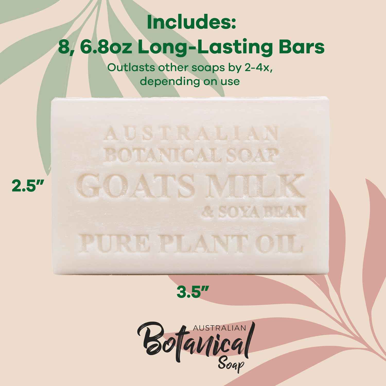 Australian Botanical Soap 6.6 OZ, Pack of 8, Goat Milk Soap Bars with Soya Bean Oil, Enriched with Organic Shea Butter, Suitable for All Skin Types, Packaging May Vary