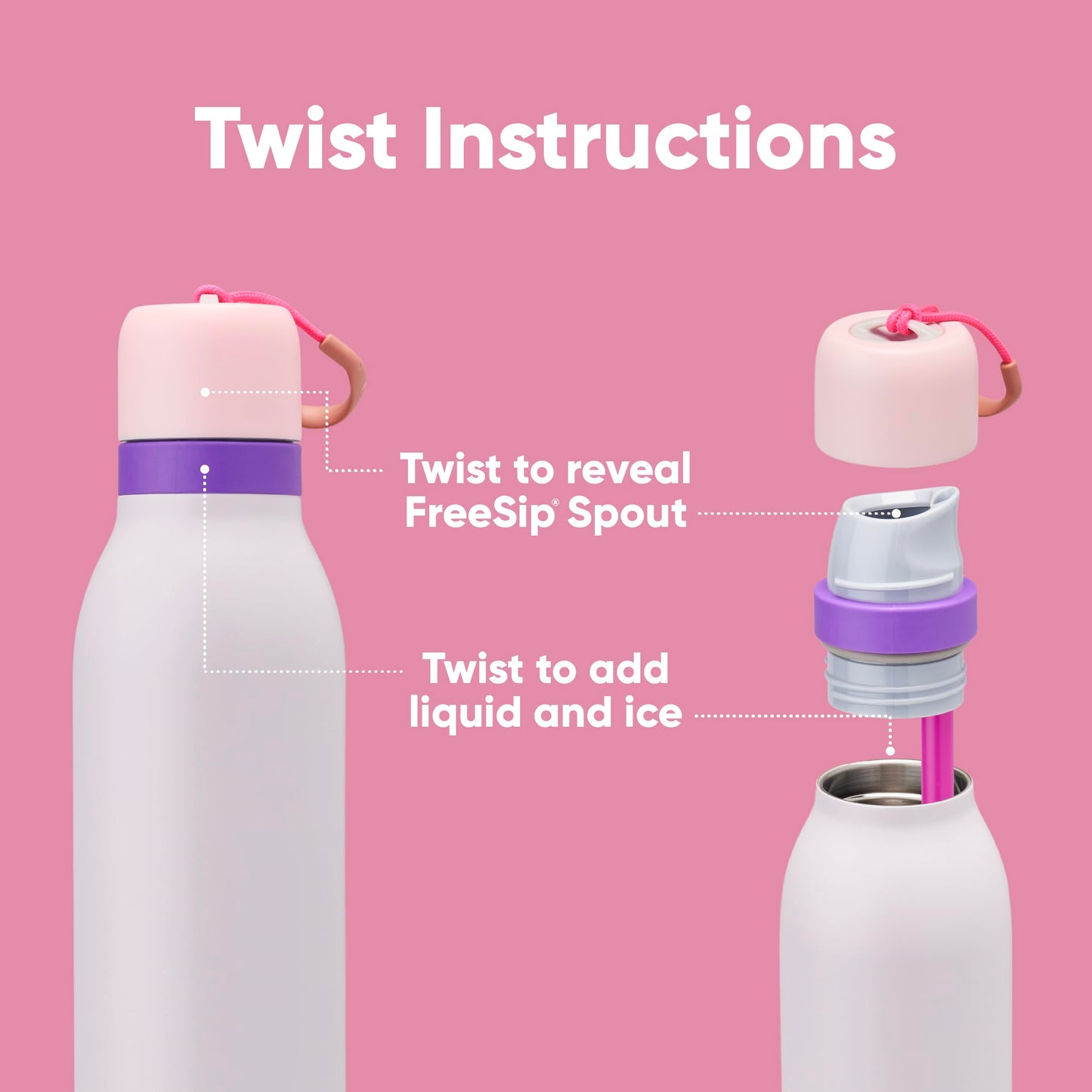 Owala FreeSip Twist Insulated Stainless Steel Water Bottle with Straw for Sports and Travel, BPA-Free, 24-oz, Pink/Purple (Dreamy Field)