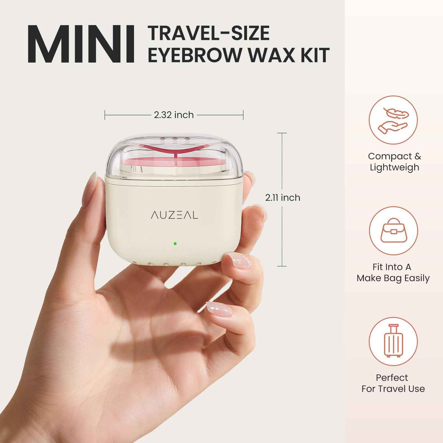 AUZEAL Mini Eyebrow Waxing Kit for Women with 26 Pcs Brow Sticks, 6 Pcs Nose Wax Applicators, 100g Wax Beads for Facial, Brow, Lip, Nose Hair Removal, Smart Constant Temp, Travel or Home Use