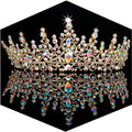 AB Gold Crystal Crown Tiara for Women Wedding Bride