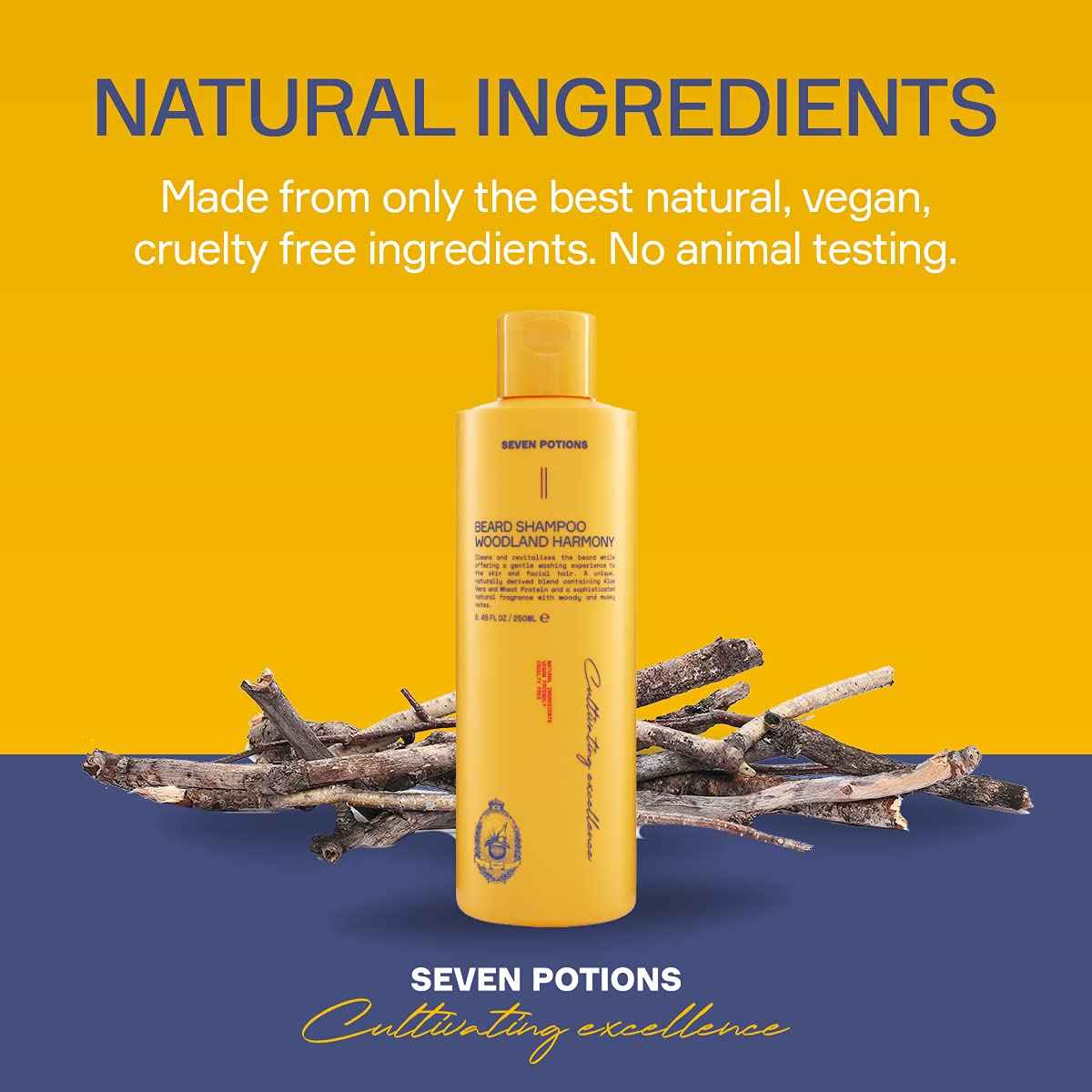 SEVEN POTIONS Beard Shampoo for Men, Woodland Harmony, 8.45 Fl Oz - Natural, Vegan, Cruelty Free - Gentle, Cleansing Wash for a Clean Beard with No Itch