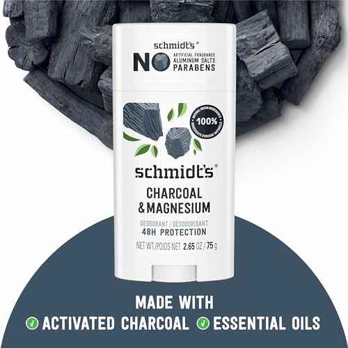 Schmidt's Aluminum-Free Vegan Deodorant Charcoal & Magnesium with 48 Hour Odor Protection, 2 Count for Women and Men, Natural Ingredients, Cruelty-Free, 2.65 oz, Pack of 2