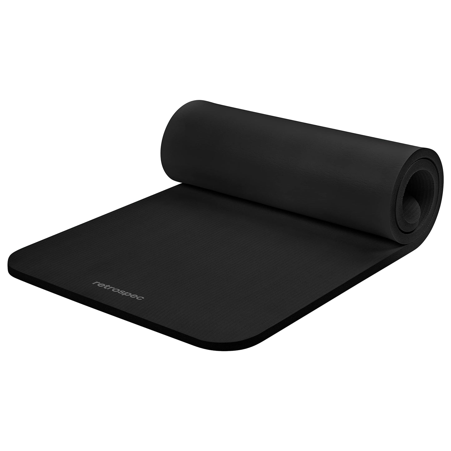 Retrospec Solana Yoga Mat 1" Thick w/Nylon Strap for Men & Women - Non Slip Exercise Mat for Home Yoga, Pilates, Stretching, Floor & Fitness Workouts - Black