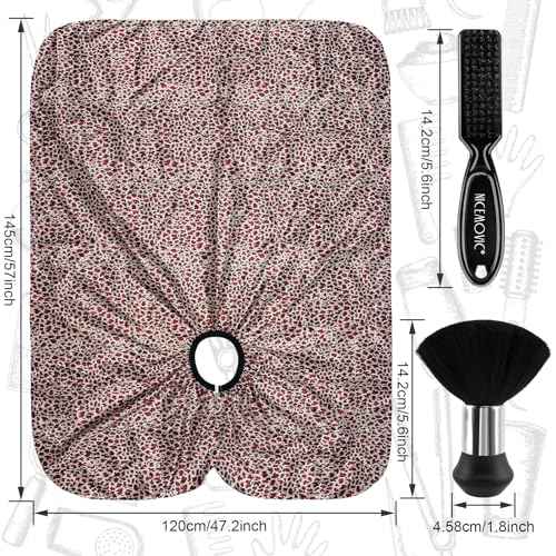 NICEMOVIC Hair Cutting Barber Cape with Neck Duster Brush and Barber Brush, Professional Barber Accessories Cleaning Supplies for Salon Haircut Styling- Leopard Print