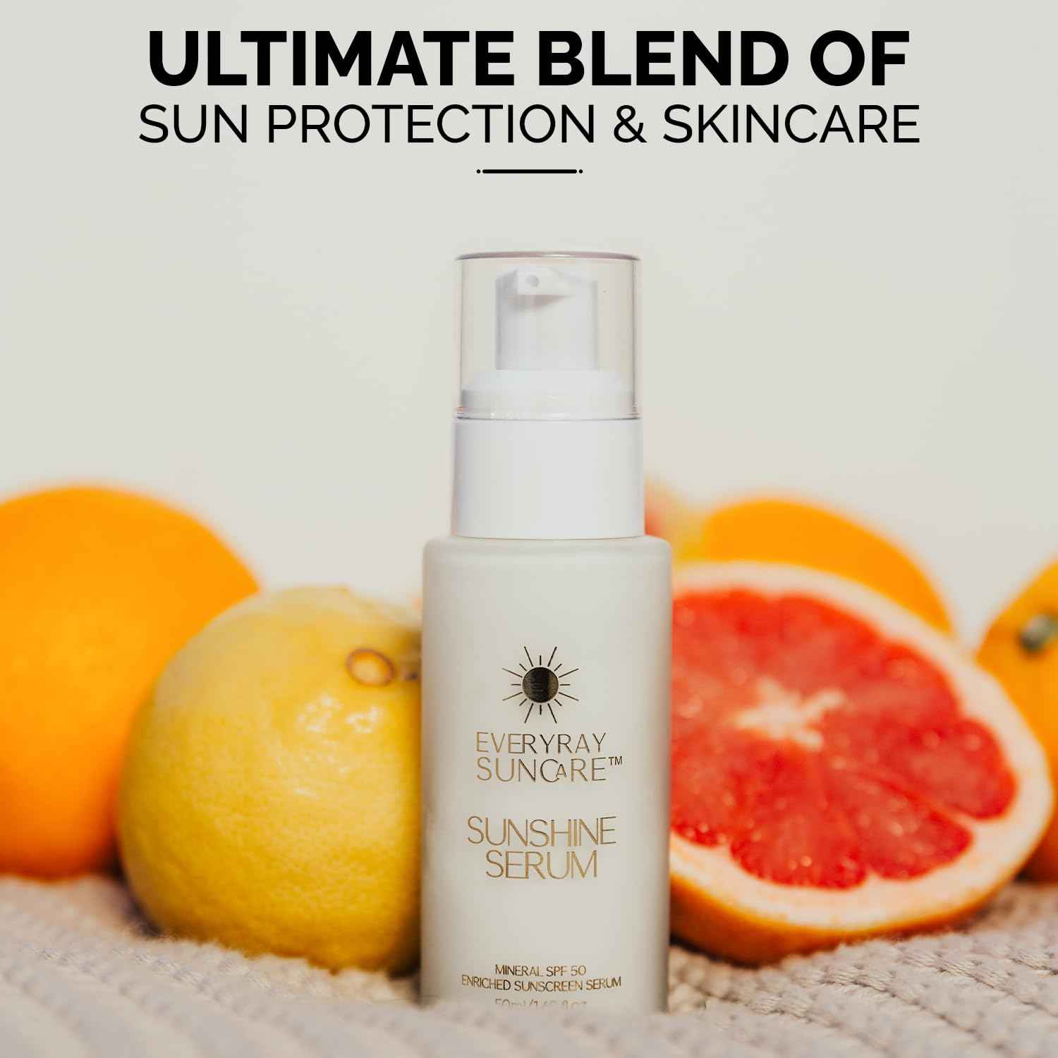 EveryRay Suncare - Sunshine Serum - Enriched Mineral Suncreen Serum - 1.69 fl oz - SPF 50 with skin hydrating squalane and Vitamin C - For All Skin Types and Skin Tones