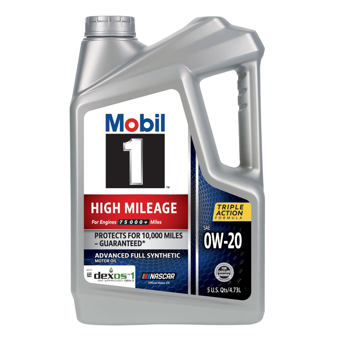 Mobil 1 High Mileage Full Synthetic Motor Oil 0W-20, 5 Quart, Gray