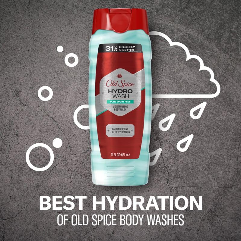 Old Spice Men's Body Wash Moisturizing Hydro Wash Pure Sport Plus, 21.0 fl oz (Pack of 4)