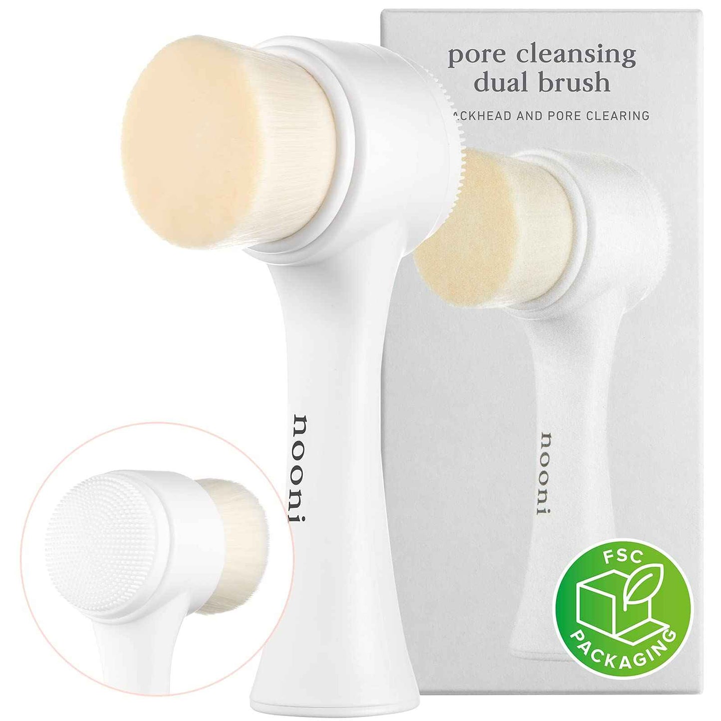 NOONI Facial Cleansing Tool - Marshmallow Whip Maker + Pore Cleansing Tool - Manual Dual Brush | Facial Massager and Exfoliator, Soft Bristle & Silicone Brush, 1 Count Bundle