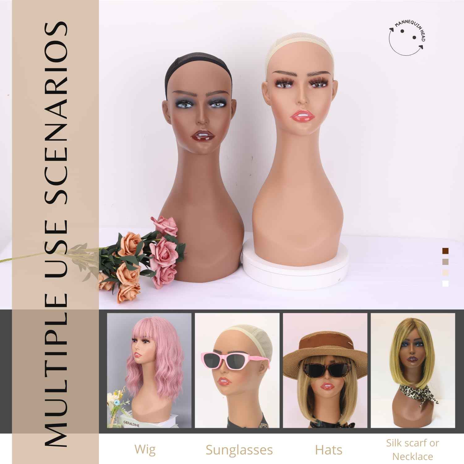 lightmay Female Life size Mannequin Wig Head with Shouolder for Wigs, Hats, Sunglasses Jewelry Display (color of skin, 17 inch)