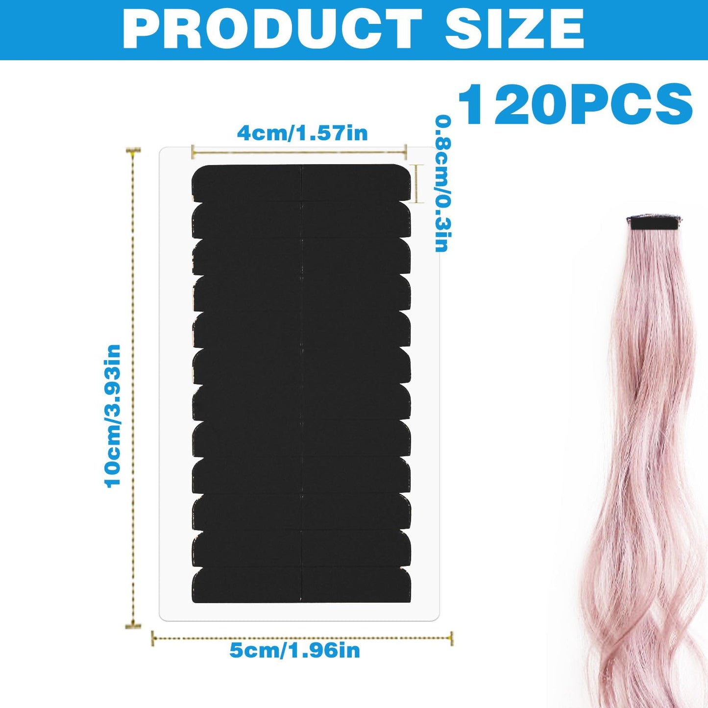 120Pcs Hair Extension Tape Double Sided Hair Tape, Replacement Tape for Hair Extensions, Adhesive Human Hair Tape Tabs Tape in Extension Replacement Tape Wig Tape, Wig Tape Beauty Tools(Black)