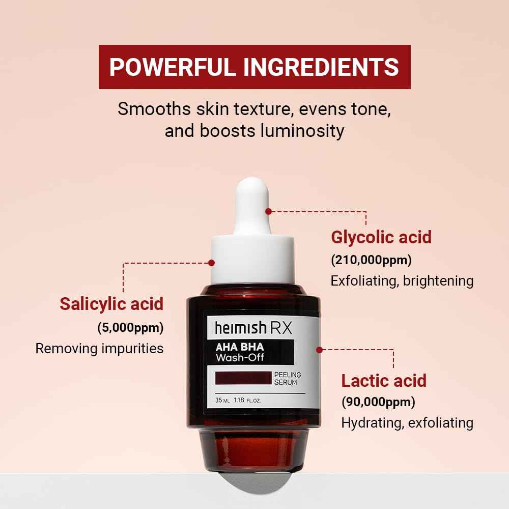 HEIMISH RX AHA BHA Wash-off Peeling Serum - Chemical Peel for Blackheads, Pore and Sebum, Gentle & Hydrating Face Exfoliant for Oily and Acne-prone skin, Korean Skincare, 35ml (1.18 fl. oz)