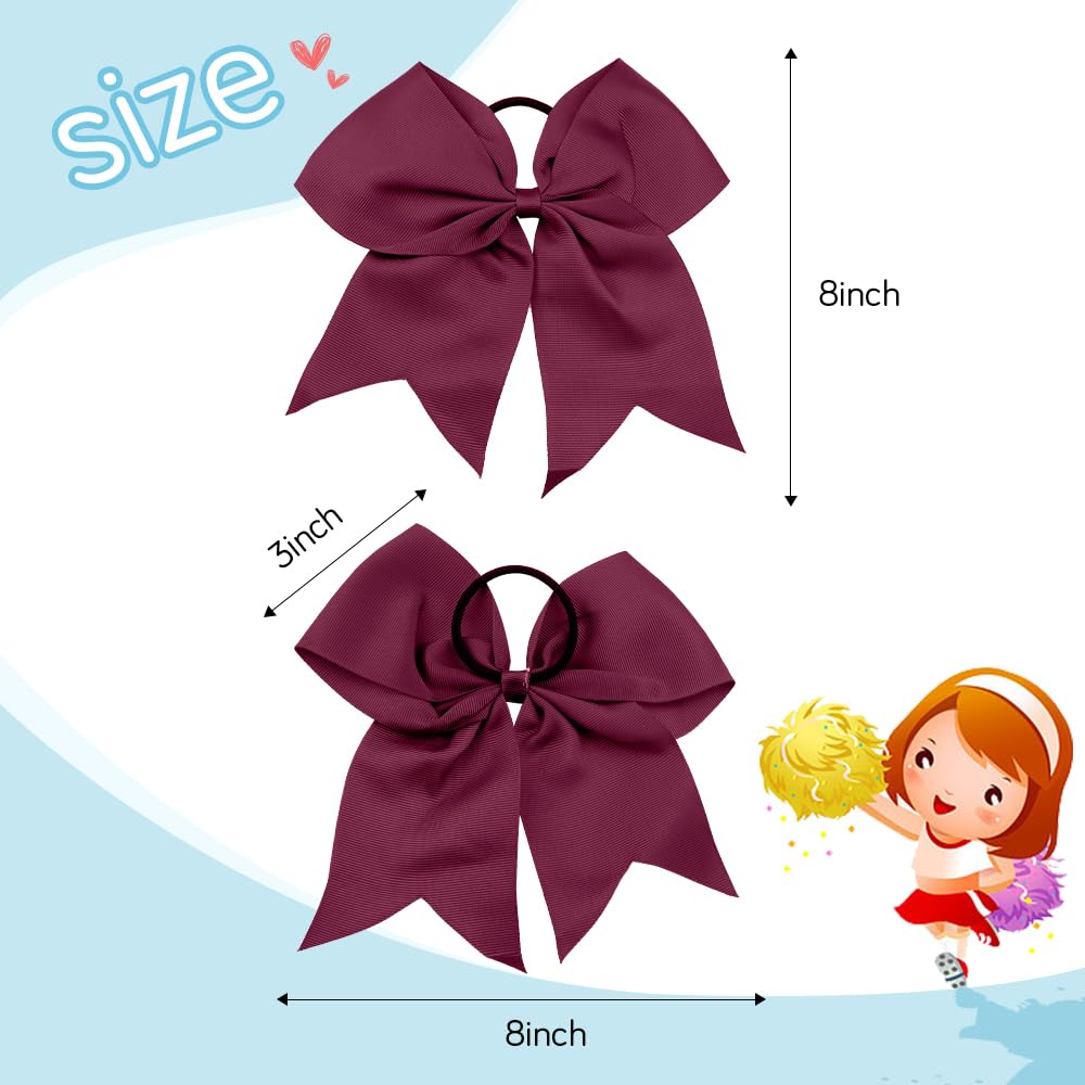 Large Cheer Bows for Cheerleaders Hair Bows for Girls Softball Hair Bows Teen Girls College Sports Elastic Ponytail Holder School Cheerleading Hair Accessories 8 Inch Bows for Girls 2 Pcs Wine Red