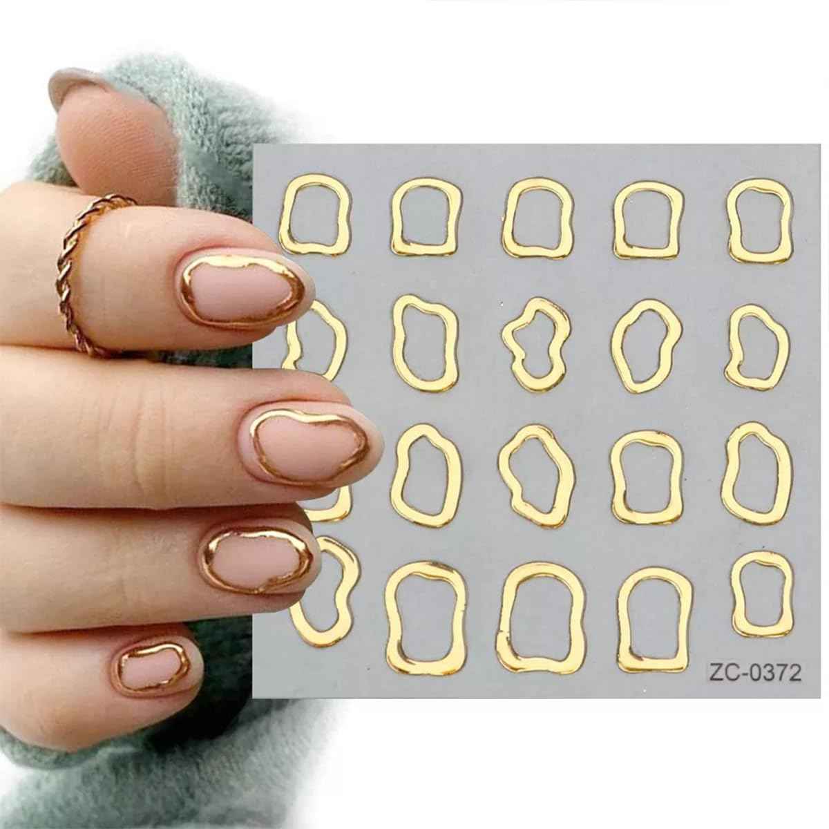 5D Gold Embossed Nail Art Stickers Crystal Soft Glue Irregular Geometric Frames Nail Stickers Sliver Hollow Designs Self Adhesive Nail Decals for Women DIY Acrylic Nail Accessories