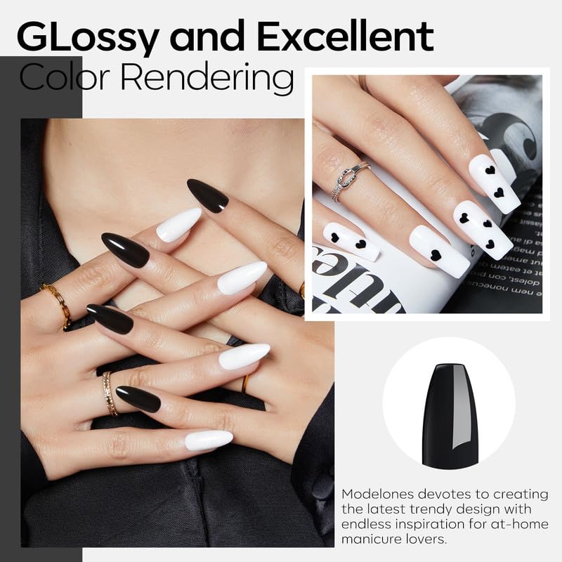 modelones Gel Nail Polish Set, 2 Pcs 15 ML Black and White Gel Polish White Gel Nail Polish Soak Off LED Fall Gel Polish Halloween Nails Art Manicure Home Gift for Women Girl