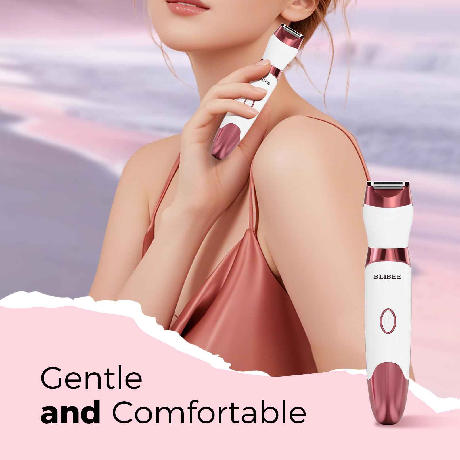 BLIBEE Bikini Trimmer for Women, LED Display Electric Razors for Women, 5-in-1 Electric Shaver, Rechargeable Painless Pubic Hair Trimmer for Legs, Underarms, Face & Sensitive Skin (Purple)