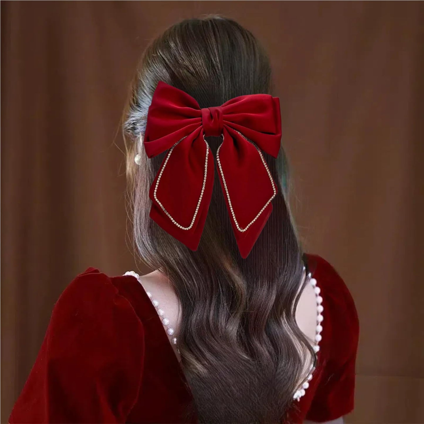 Christmas Hair Bows,Hair Bow Clip, Silky Satin Hair Bows for Women Hair Ribbons Oversized Long Tail Black Hair Bow and Red Hair Bow Hair Barrettes, Metal Clips Bowknot Hair Accessories(Red)