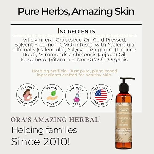 Ora's Amazing Herbal Calendula Oil with Licorice, Jojoba, Fragrance Free, Unscented, Facial Cleansing, Moisturizing, Eczema & Sensitive Skin, Cold Pressed Oils, Recycled Plastic, 2 oz Travel Size