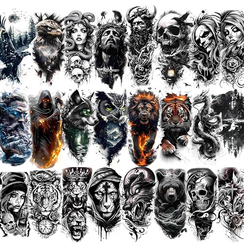GlaryYears Realistic 3D Temporary Tattoos Half Sleeve Pattern D for Men