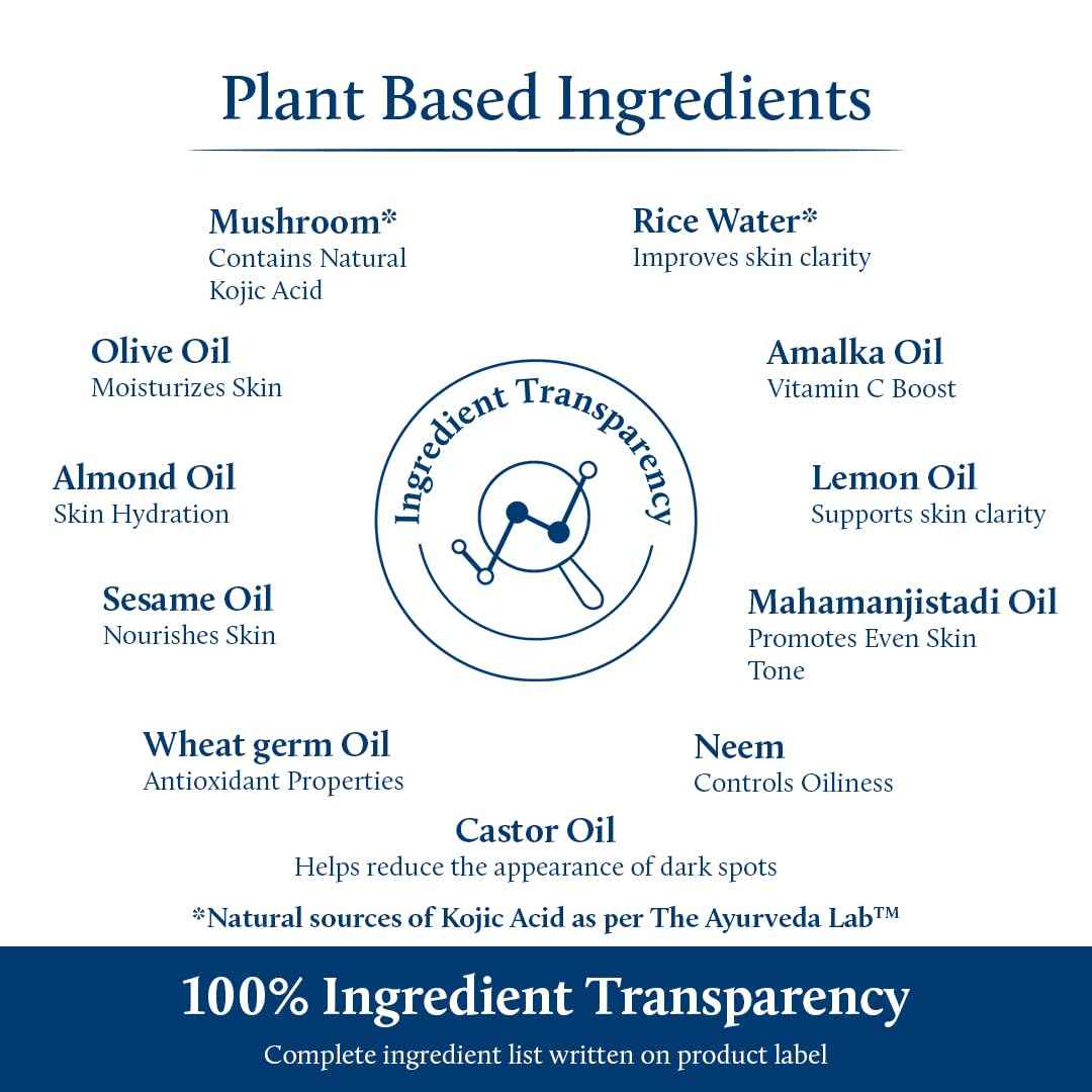 Blue Nectar Rice Water Kojic Acid Face Serum | Plant Based Almond Serum for Even Skin Tone | for Women & Men with Rice Water & Mushroom | All Skin Types (13 Herbs,1Fl Oz)