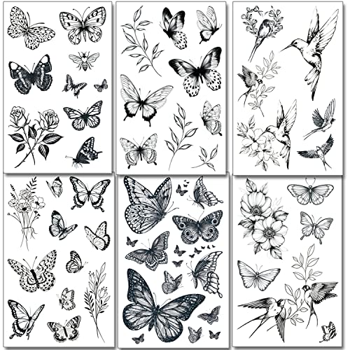 Tazimi Black Butterfly Temporary Tattoos for Women (6 Sheets)