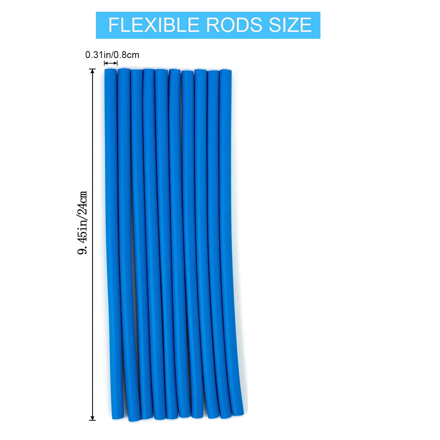 FEEL ME Flexi Rods, 30 Pieces Soft Foam No Heat Hair Rollers for Natural Hair, Blue, 9.45x0.3inch, Hair Dressing Tools