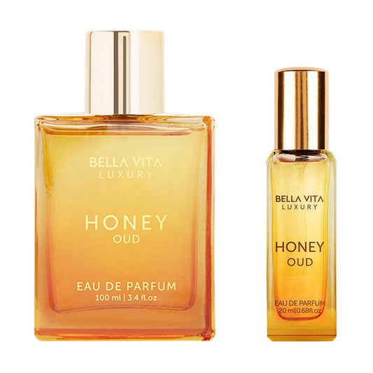 BellaVita Honey OUD Perfume for Women & Men 100ml & 20ml | Vanilla, Bergamot & Patchouli Notes | Long-Lasting Arabian Unisex Perfumes for Women & Men | Floral & Spicy Cologne Honey Perfume