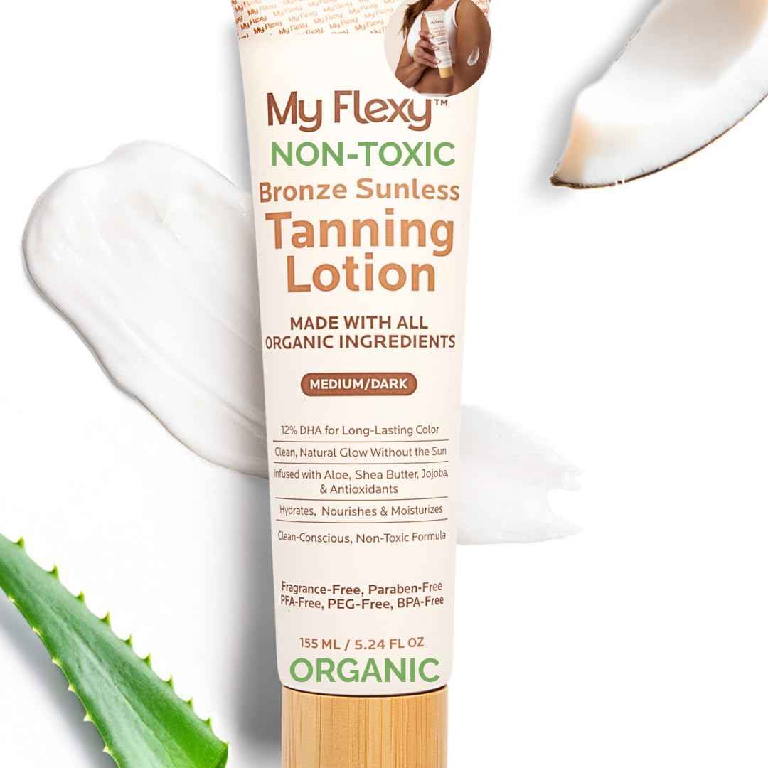 Sunless Tanning Lotion–100% Organic-Medium/Dark Tan, Natural Self Tanner, Non Toxic Gradual Tanning Moisturizer, Streak-Free Self Tanning lotion for body, Sunless Tanner for Fake Tan for Women & Men