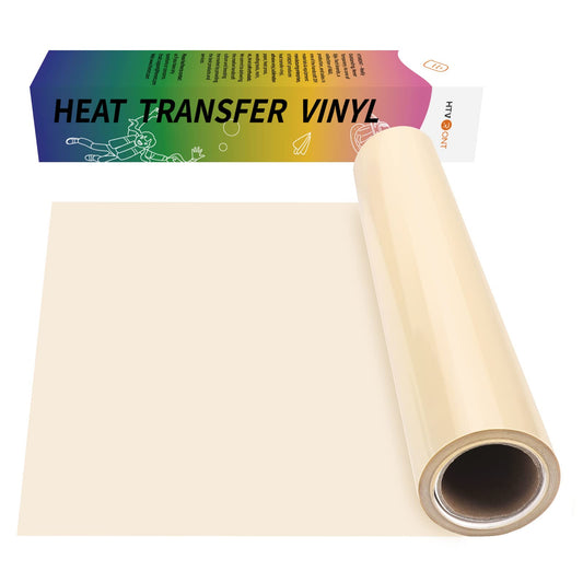 HTVRONT HTV Cream Heat Transfer Vinyl Rolls - 12" x 15ft Cream HTV Vinyl for Shirts, Cream Iron on Vinyl for All Cutter Machine - Easy to Cut & Weed for Heat Vinyl Design