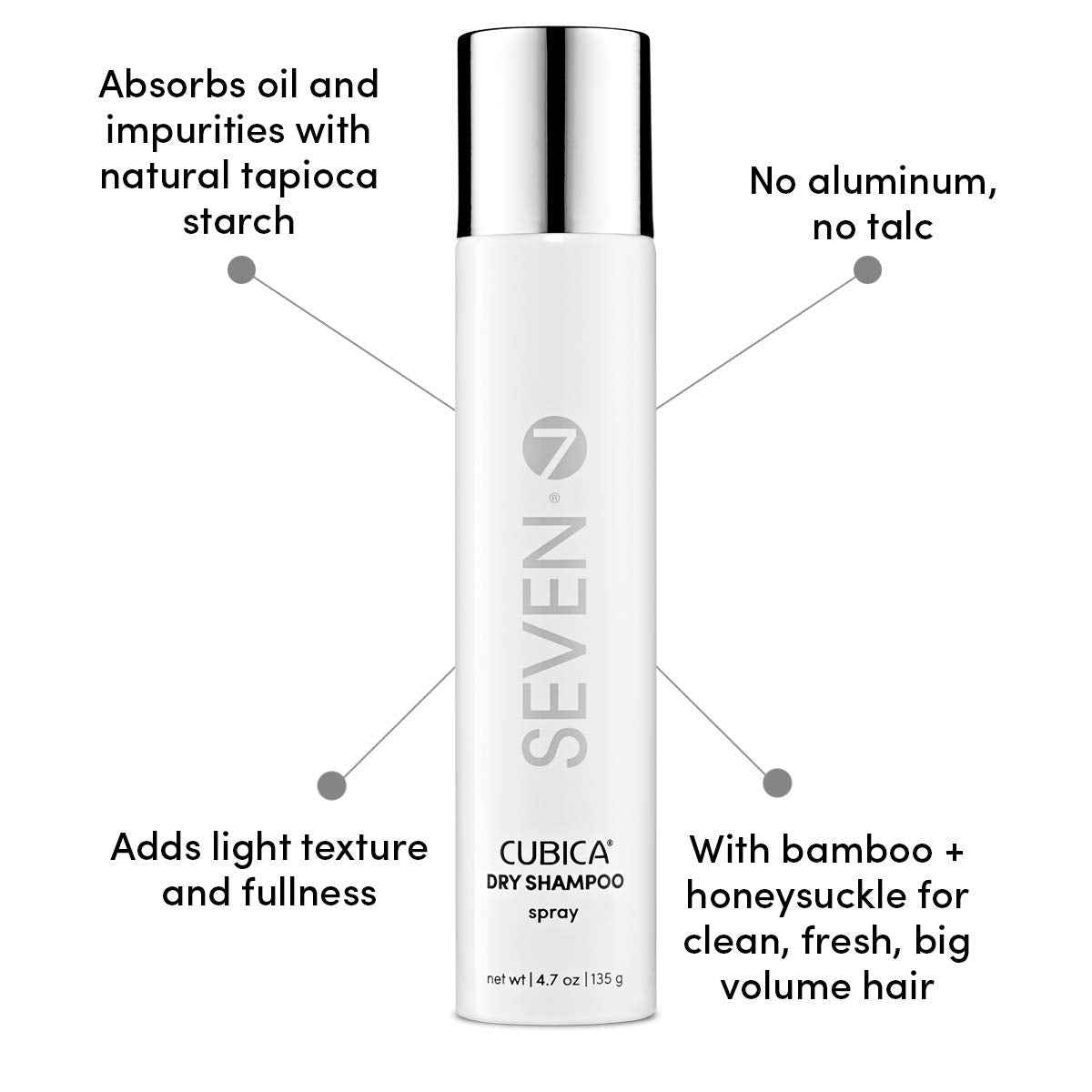 SEVEN Cubica Dry Shampoo for Women & Men, Post Workout Oily Hair, No White Residue, Cruelty Free, Non Toxic Volumizing Spray, Chamomile, Rosemary, Zeolite, Made in USA, 4.7 oz