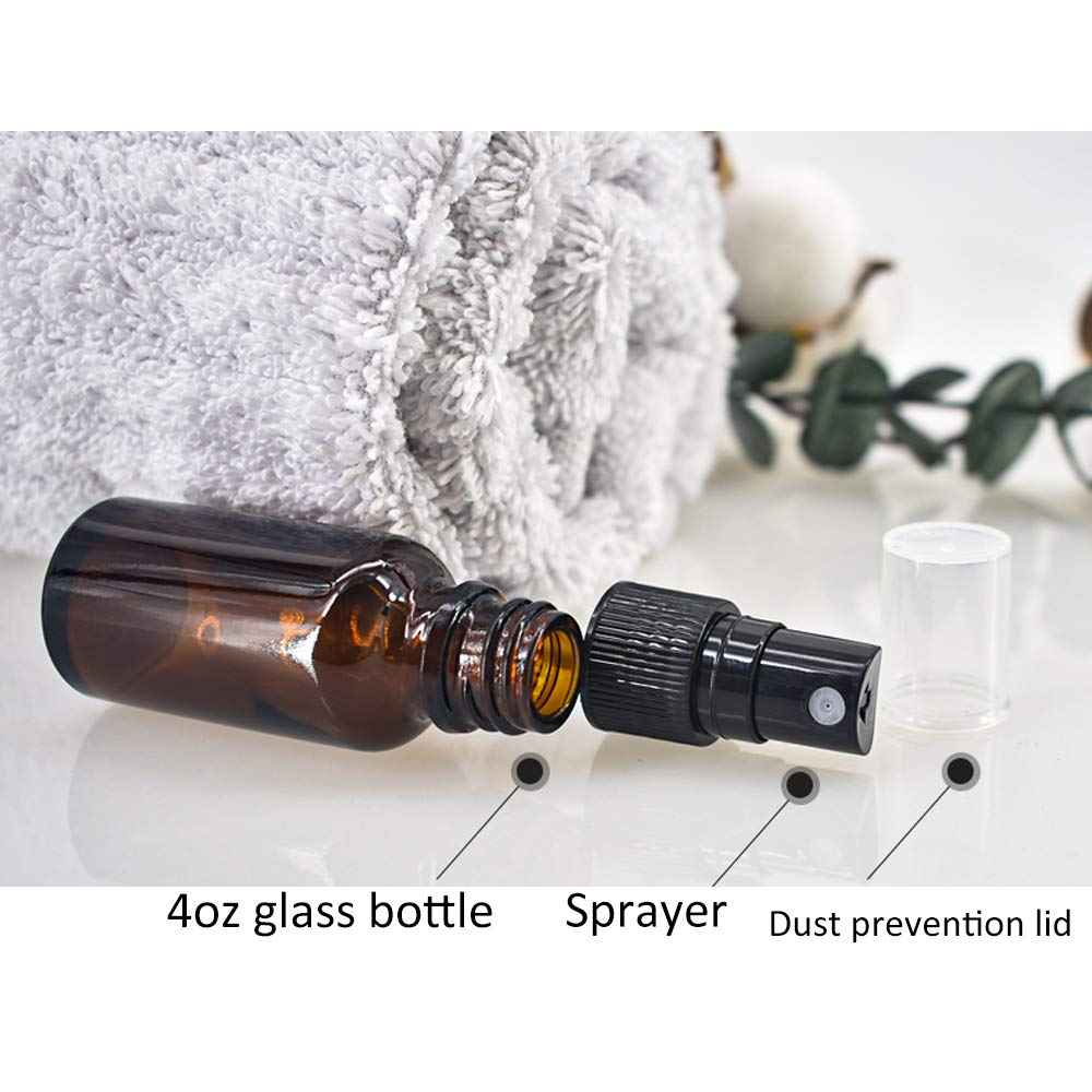 BPFY 12 Pack 4 oz Amber Glass Spray Bottles 4oz Fine Mist Spray Bottle For Essential Oils, Perfumes, Alcohol, Watering Flowers, Cosmetic Spray Bottle, Refillable Liquid Containers