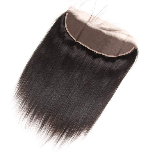 Lace Frontal Closure 13 x 4 Human Hair Straight Wave Pre Plucked Ear To Ear Lace Frontals With Bangs Baby Hair Knots Can Be Bleached (12", Light-brown Lace)