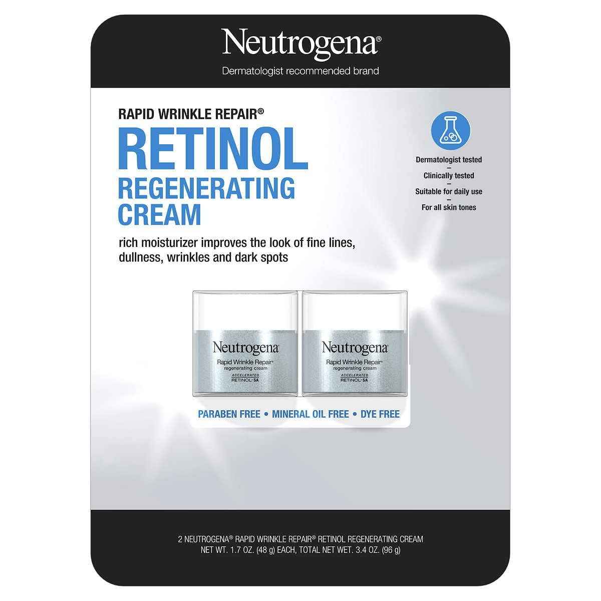 Neutrogena Rapid Wrinkle Repair Retinol Face Moisturizer, Daily Anti-Aging Cream with & Hyaluronic Acid to Fight Fine Lines, Wrinkles, Dark Spots, 1.7 oz (pack of 2) 3.4 Ounce