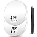 Magnifying Mirror 10X&30X Set, Magnified Mirror 3.5" with Two Suction Cups and Tweezers, Travel Magnifying Mirror Set Comes with Portable Storage Bag, Compact Small Magnifying Mirror for Travel(White)