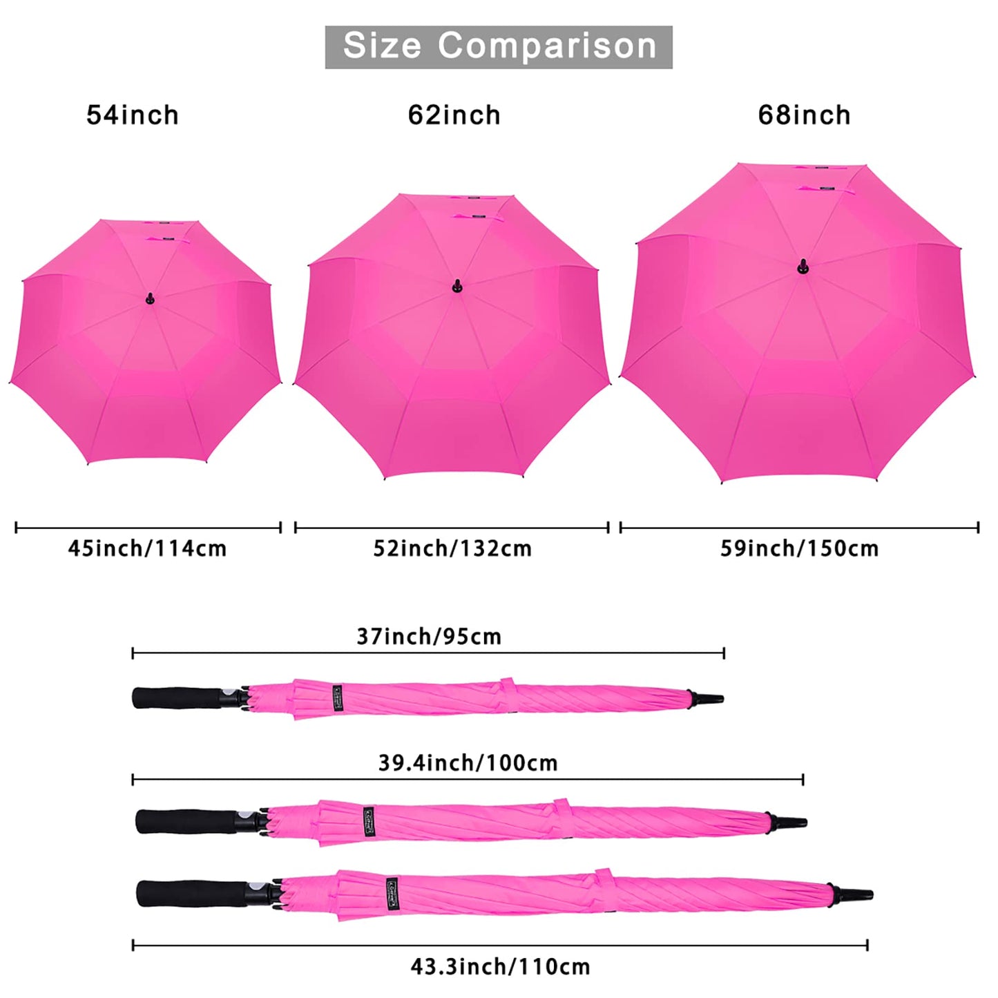 G4Free 62 Inch Automatic Open Golf Long Umbrella Extra Large Oversize Double Canopy Vented Windproof Waterproof Stick Umbrellas(Pink)