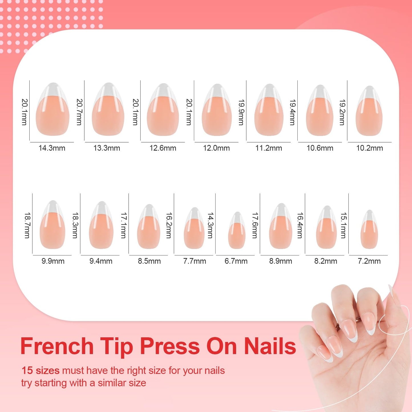 LIARTY 150 Pcs French Press On Nails Short Almond, French Tip False Nails Manicure, 15 Size Acrylic Full Cover Artificial Fake Nails (Natural)