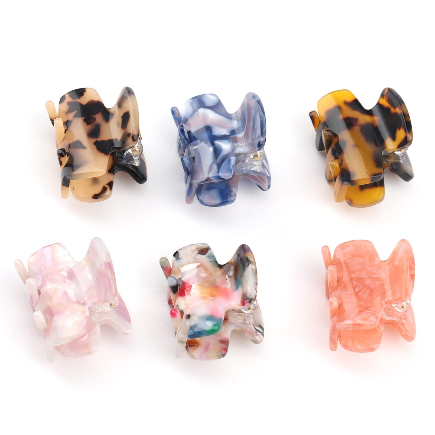 6 PCS Small Hair Claw Clips 1.4 Inch Tortoise Claw Clip for Women Girls Mini Size Leopard Print Acrylic French Design Jaw Clips Non-Slip Strong Hold Hair Grip Catch Barrette