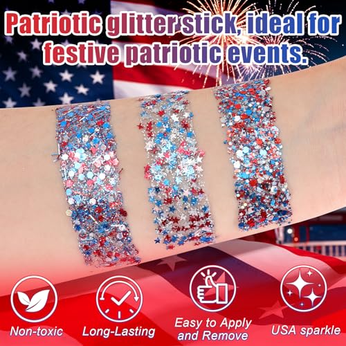 Patriotic Red White Blue Hair Glitter Stick for 4th of July
