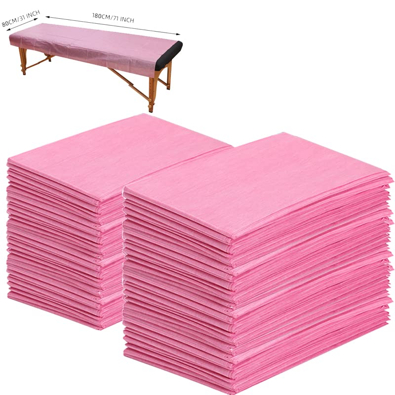 Uralili 100PCS Pink Disposable Breathable Massage Table Sheets 31x70 Inch