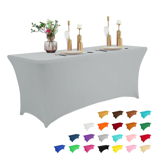 IVAPUPU 4FT Table Cloth for Rectangular Fitted Events Stretch Grey Table Covers Washable Table Cover Spandex Tablecloth Table Protector for Party, Wedding, Cocktail, Banquet, Festival