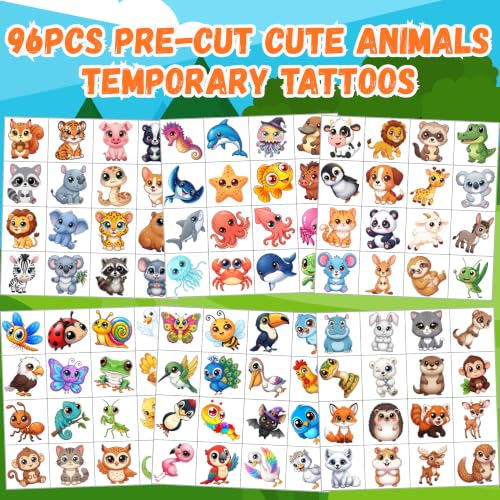 96 Cute Animal Temporary Tattoos - Kawaii Kids Party Favors